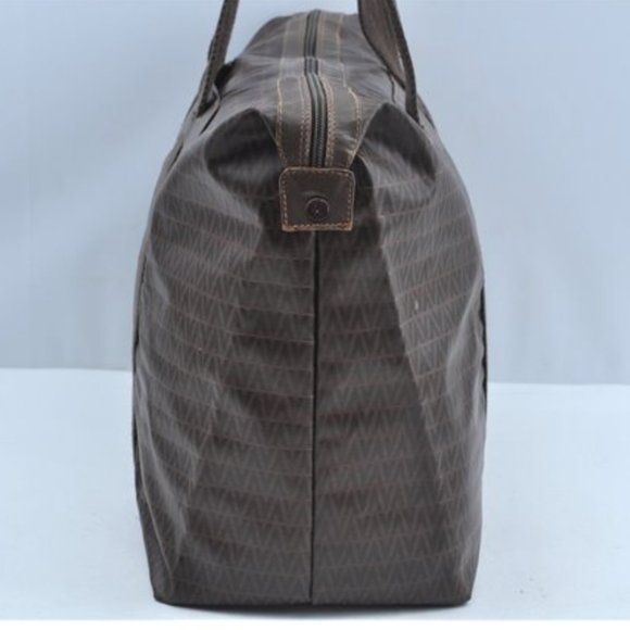💰AUTHENTIC MARIO VALENTINO "V" LOGO LARGE TRAVEL TOTE BAG PVC/LEATHER BROWN GUC - Picture 5 of 17